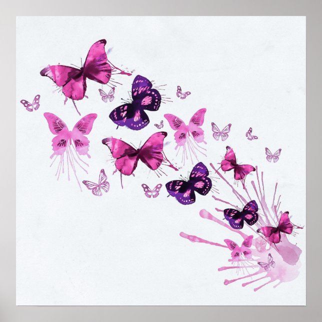 Póster Simple Elegant Purple Butterflies | Poster (Frente)