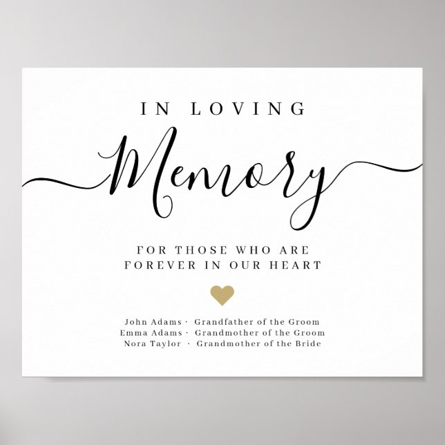 Póster Simple elegant script in loving memory sign (Frente)