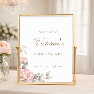 Póster Simple Elegante En Flor Bienvenida Cumpleaños Bebé