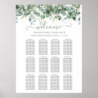 Póster Simple Eucalyptus Greenery Wedding Seating Chart