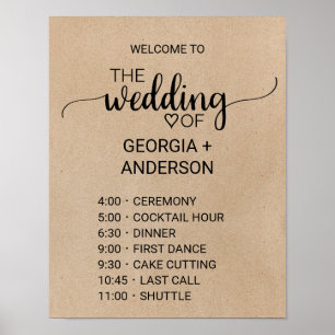 Póster Simple Faux Kraft Caligrafía Orden de eventos