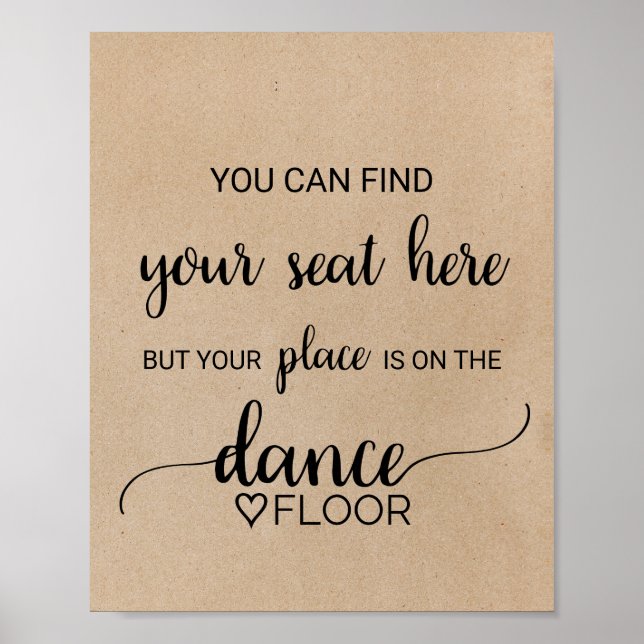 Póster Simple Faux Kraft Calligraphy Dance Floor Rótulo (Frente)