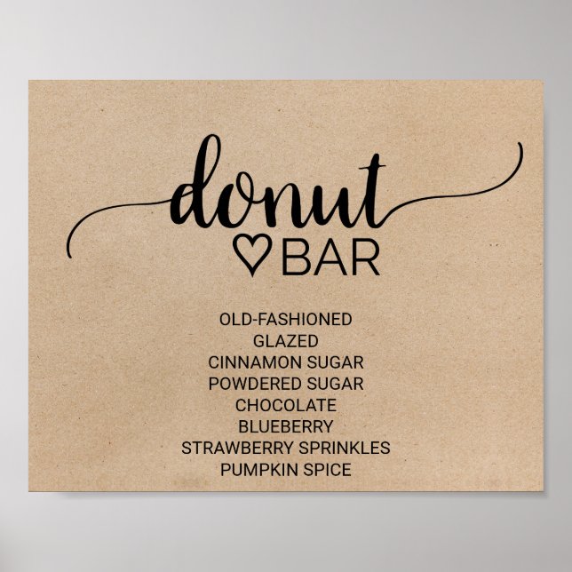 Póster Simple Faux Kraft Calligraphy Donut Bar Sign (Frente)