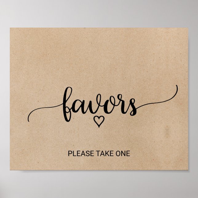 Póster Simple Faux Kraft Calligraphy Favores (Frente)