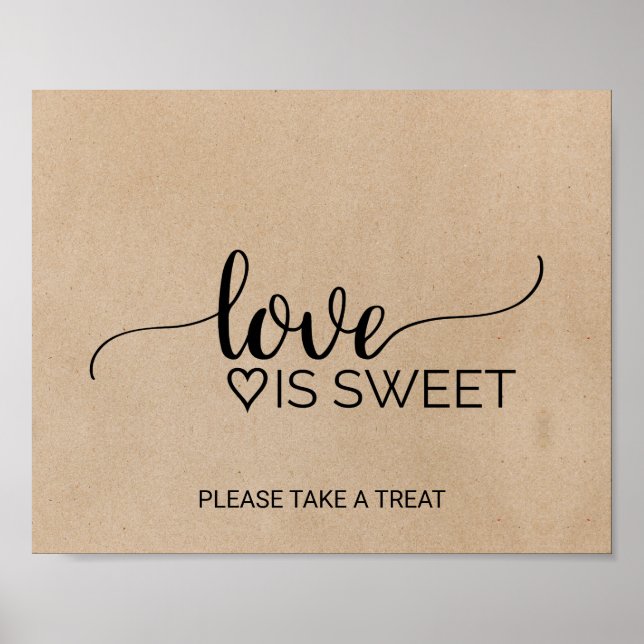 Póster Simple Faux Kraft Calligraphy Love is Sweet Rótulo (Frente)