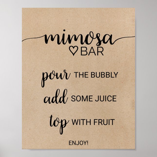 Póster Simple Faux Kraft Calligraphy Mimosa Bar Rótulo (Frente)