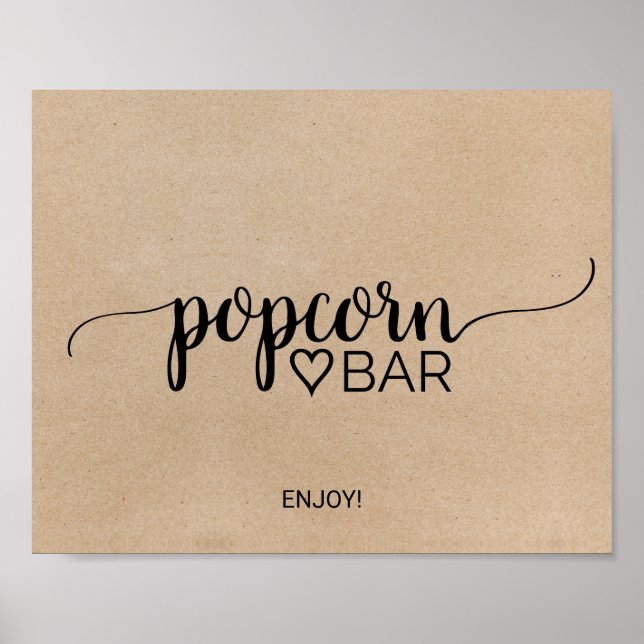 Póster Simple Faux Kraft Calligraphy Popcorn Bar Rótulo (Frente)