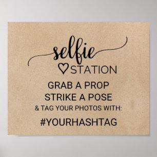 Póster Simple Faux Kraft Calligraphy Selfie Station Sign