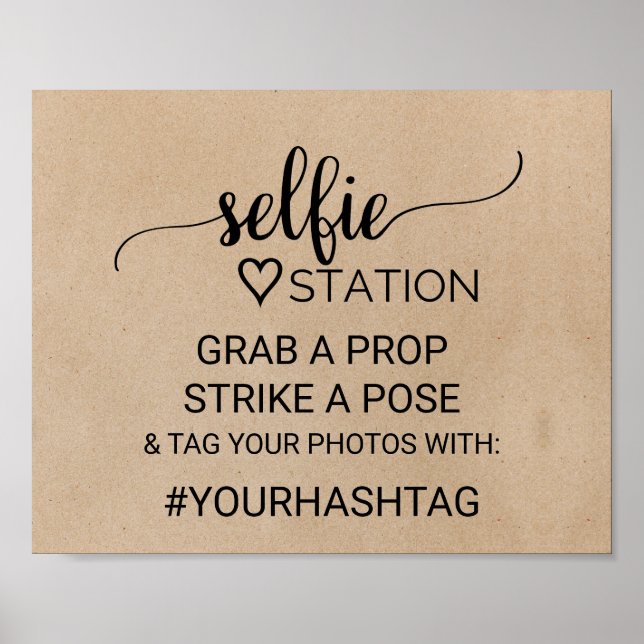 Póster Simple Faux Kraft Calligraphy Selfie Station Sign (Frente)