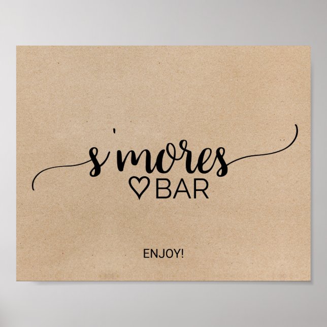 Póster Simple Faux Kraft Calligraphy S'mores Bar Rótulo (Frente)