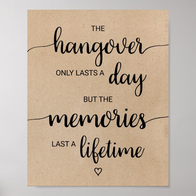 Póster Simple Faux Kraft Hangover & Memories Sign (Frente)