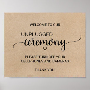 Póster Simple Faux Kraft Unplugged Ceremony Sign
