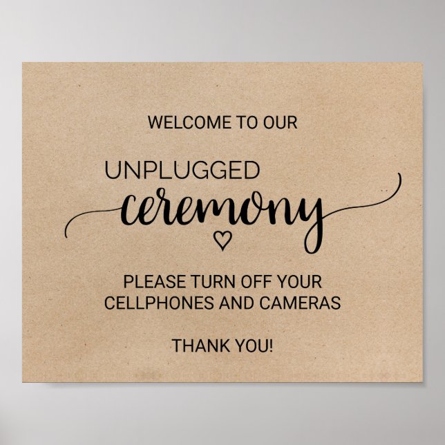 Póster Simple Faux Kraft Unplugged Ceremony Sign (Frente)