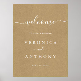 Póster Simple Faux Rustic Kraft Signo de bienvenida Boda