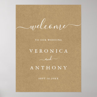 Póster Simple Faux Rustic Kraft Signo de bienvenida Boda