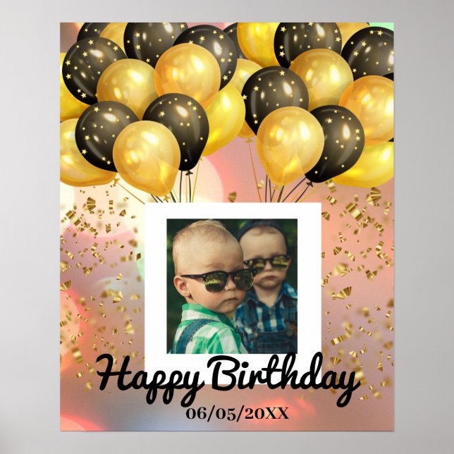 Póster Simple Feliz Cumpleaños Añadir Foto Texto Personal (Frente)