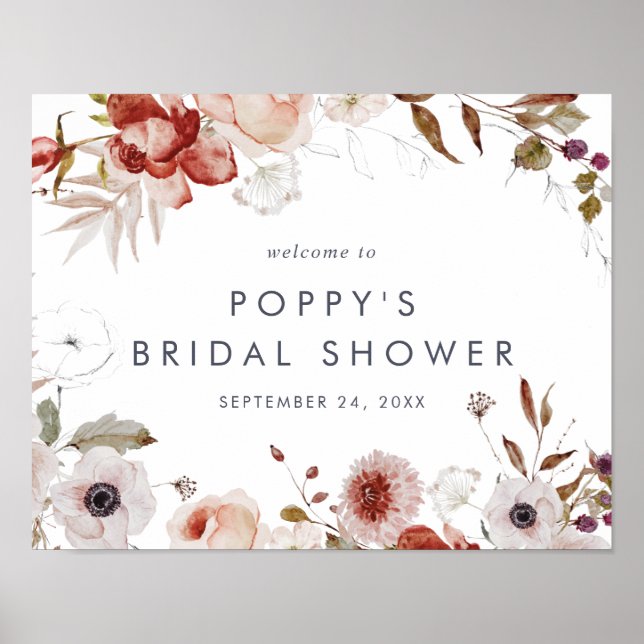 Póster Simple Floral Bridal Shower Welcome (Frente)
