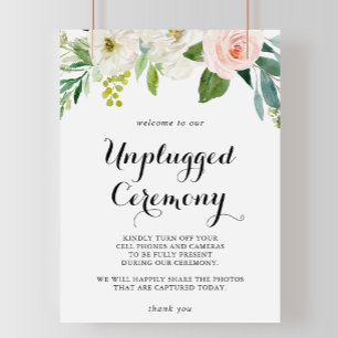 Póster Simple Floral Green Unplugged Ceremony Sign
