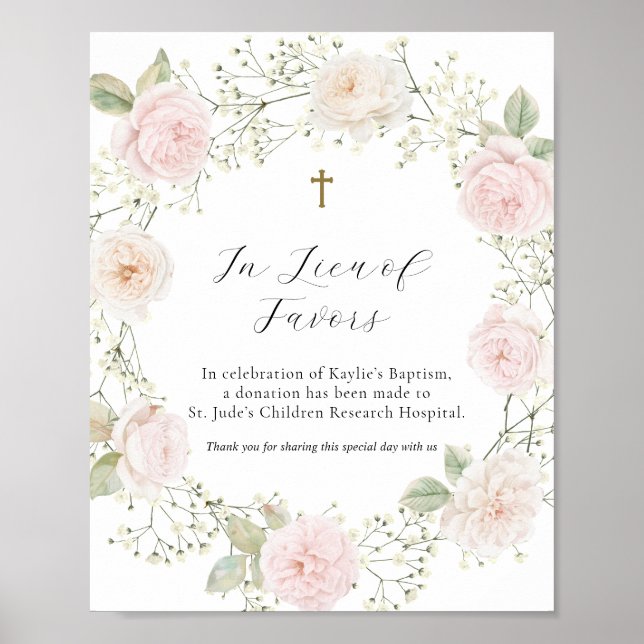 Póster Simple flores de bebé y rosas en lugar de favores (Frente)