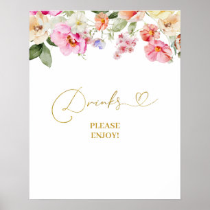 Póster Simple Letrero de Bebidas de Fiesta Floral de Prim