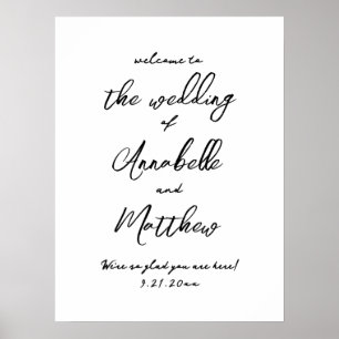 Póster Simple Letrero de Bienvenida para Boda con Letra M