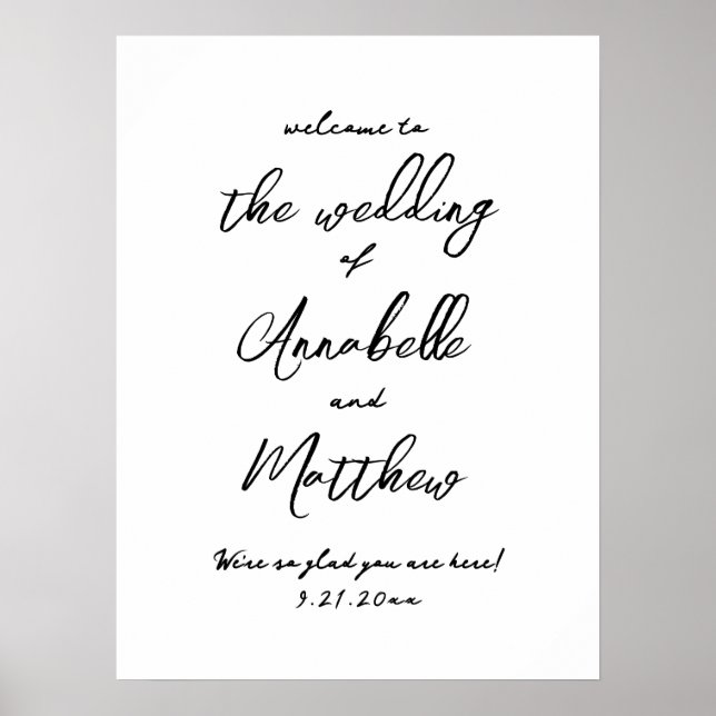 Póster Simple Letrero de Bienvenida para Boda con Letra M (Frente)