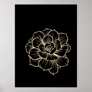 Póster Simple Línea Floral Mínima Flor Flor Amarillo Negr