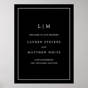 Póster Simple matrimonio elegante monograma negro