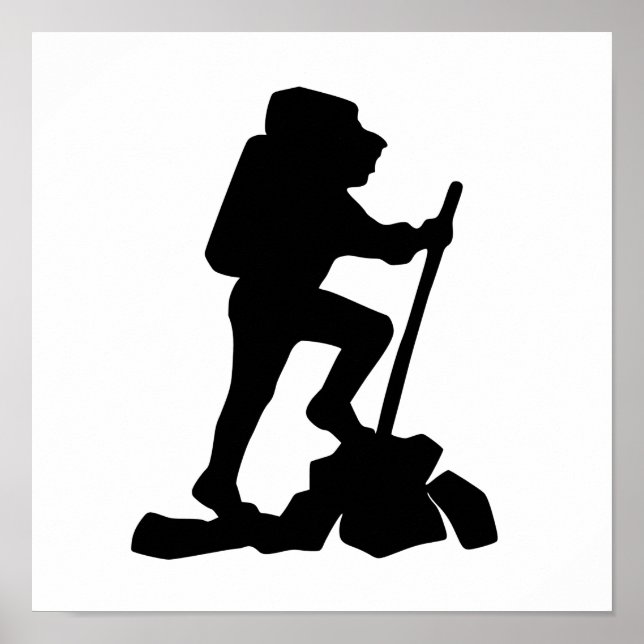 Póster simple montañismo hombre negro silueta (Frente)