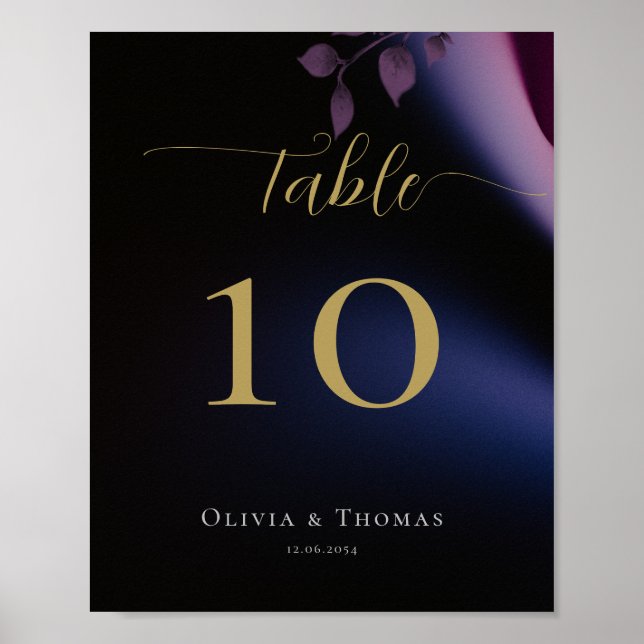 Póster Simple Moody Negro Oscuro Boda de Eucalipto Púrpur (Frente)