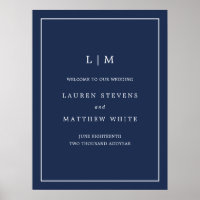 Simple Navy Blue Monograma Elegante Boda