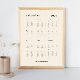 Póster SImple negrita   Calendario Cream y Black 2024