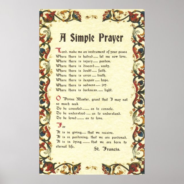 Póster simple oración=st. francis=pope francis=florentina (Frente)