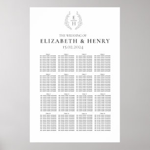 Póster Simple Oval Wreath Monogram Black White Seating