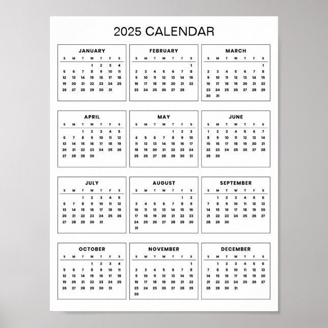 Póster Simple pero Elegante Calendario 2025 |  (Frente)