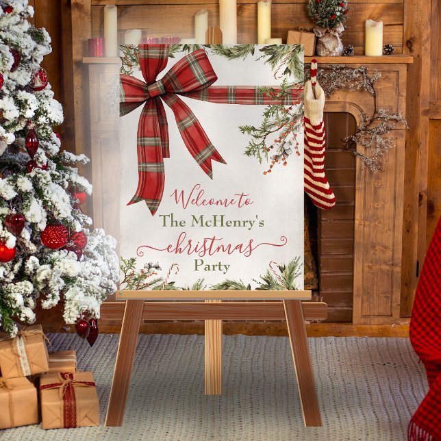 Póster Simple Plaid Red Bow Christmas Holiday Welcome (Subido por el creador)