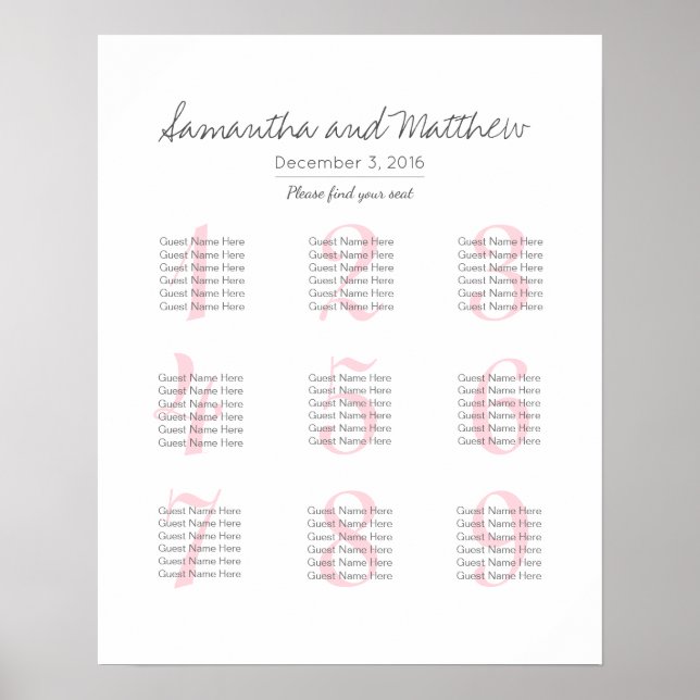 Póster Simple Romantic Blush Wedding - fewer tables (Frente)