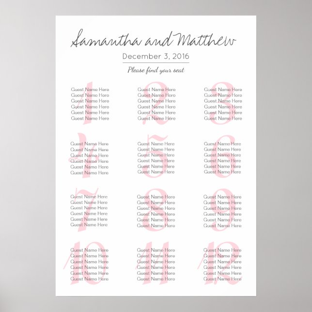 Póster Simple Romantic Blush Wedding | Seating Chart (Frente)