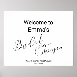 Póster Simple Rótulo de ducha de caligrafía negra