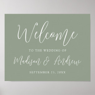 Póster Simple Script Verde Menta Bienvenida Boda