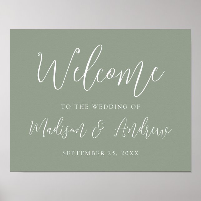 Póster Simple Script Verde Menta Bienvenida Boda (Frente)