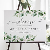 Simple signo de bienvenida del Boda Eucalyptus Gre