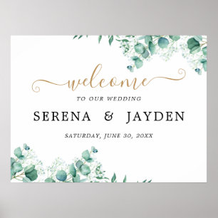 Póster Simple signo de bienvenida del Boda Eucalyptus Gre