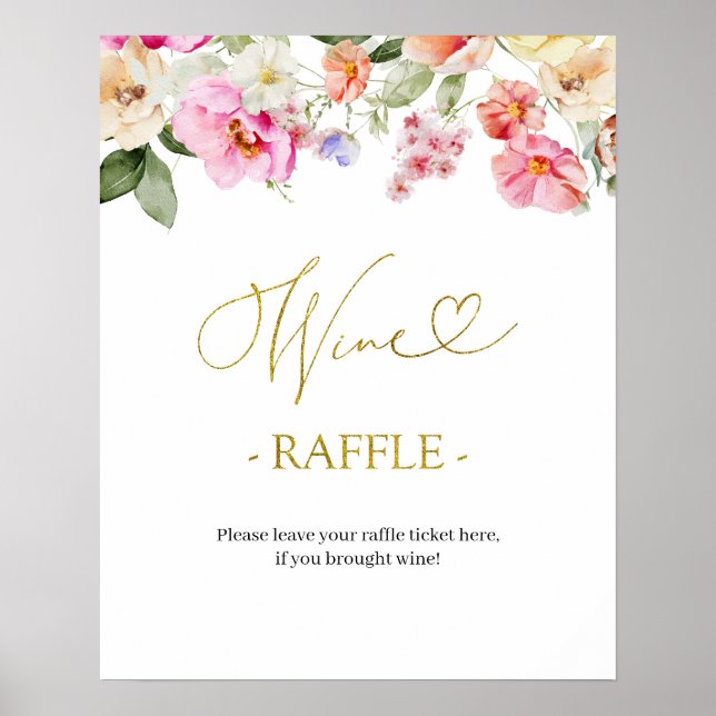 Póster Simple Spring Floral Bridal  Wine Raffle Game Sign (Frente)