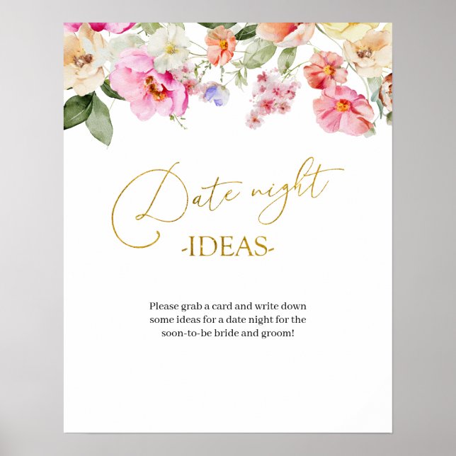 Póster Simple Spring Floral Date Night Idea Game Sign (Frente)