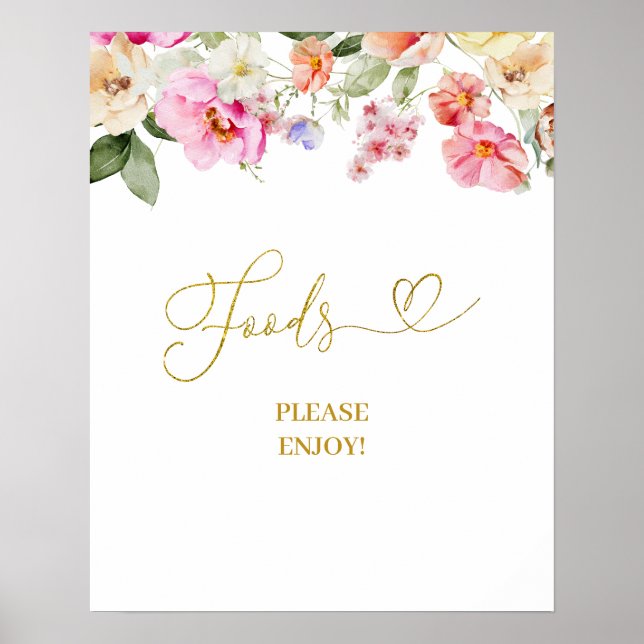 Póster Simple Spring Floral Food Party Sign (Frente)