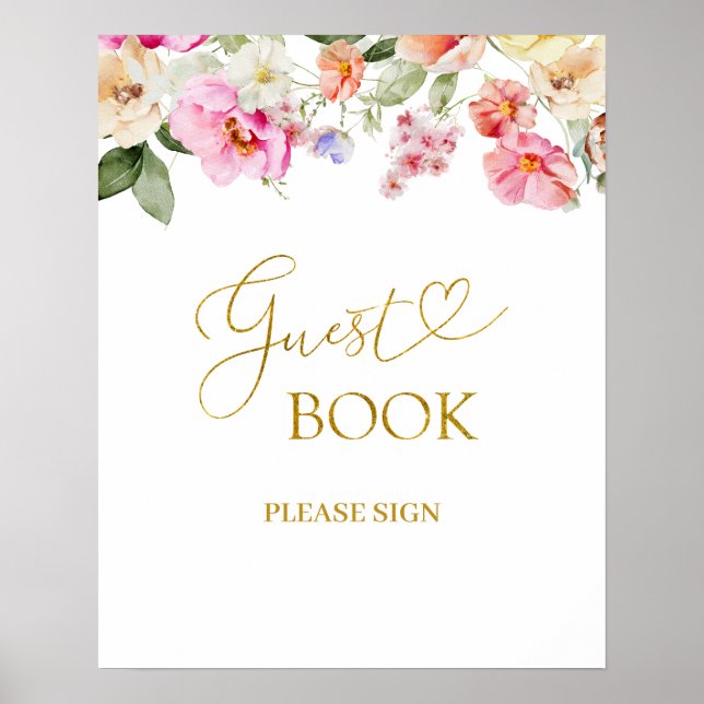 Póster Simple Spring Floral Guest Book Party Sign (Frente)
