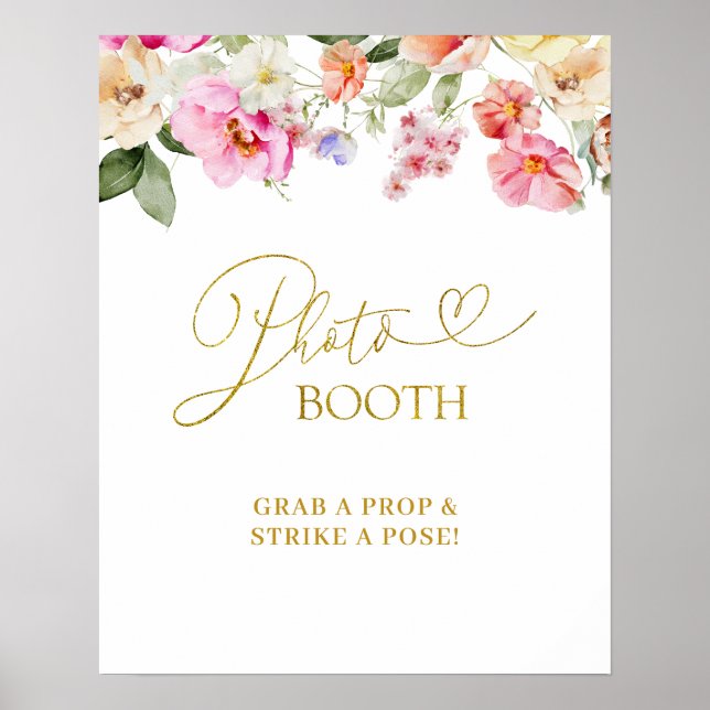 Póster Simple Spring Floral PhotoBooth Party Sign (Frente)