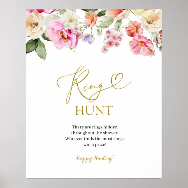 Póster Simple Spring Floral Ring Hunt Game Sign (Frente)