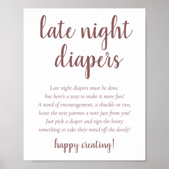Póster Simple Taupe Tarde Noche Diapers | Rosa del desier (Frente)